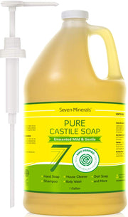 Seven Minerals front view of 1 gallon bottle showing label and size benefits