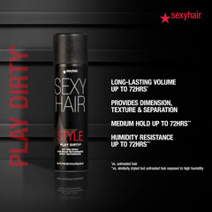 SexyHair Play Dirty spray in hand creating easy application