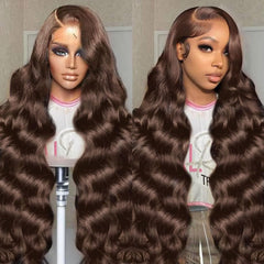 SFTNMEH front view showing chocolate brown wig and natural look benefit