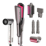 Shark FlexFusion front view showing compact multi-styler and benefits of space-saving design