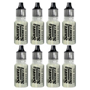 Shave Secret front packaging showing eight compact bottles for travel and convenience