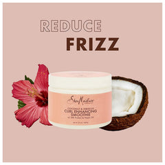 Shea Moisture with coconut and hibiscus ingredients displayed to show natural benefits