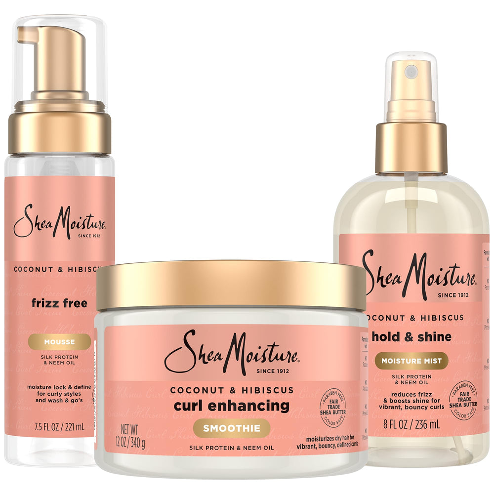 SheaMoisture bundle front packaging showing three products for defined, hydrated curls
