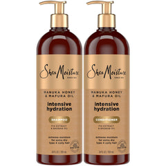 SheaMoisture front packaging showing full shampoo and conditioner set, clear hydration benefit