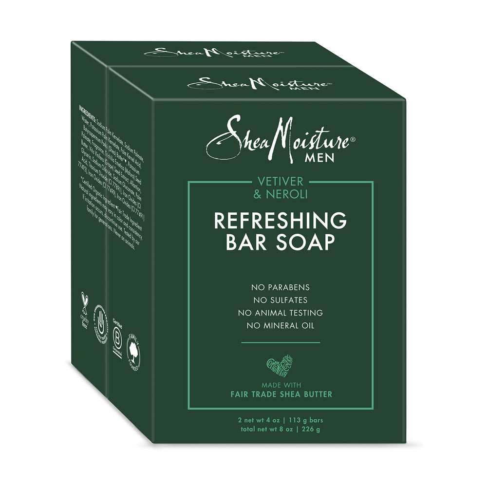 SheaMoisture bar soap front packaging showing scent and two-bar benefit