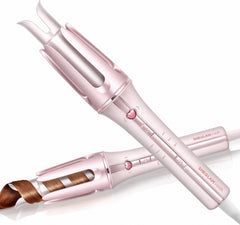 SHEGLAM front view of pink automatic curling iron, easy-grip advantage