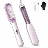 SHEGLAM front view of steam straightener brush showing sleek design and benefits