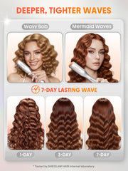 SHEGLAM styling on short hair demonstrating tight waves and quick results benefit