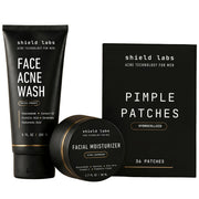 Shield front packaging showing complete two-month acne kit and benefits