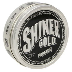 Shiner Gold Pomade front tin showing label and sleek packaging benefit: easy identification