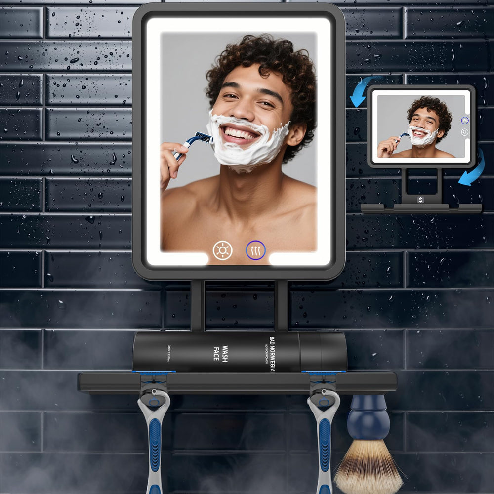 Shinowa front view mirror showing fogless glass and sleek black frame for clearer grooming