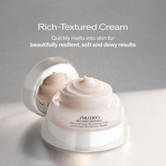 Shiseido cream texture close-up revealing silky formula for immediate hydration benefit