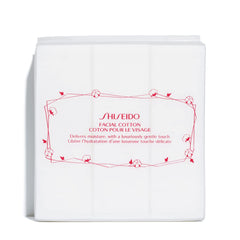 shiseido front packaging showing 165 cotton pads and neat seal for freshness