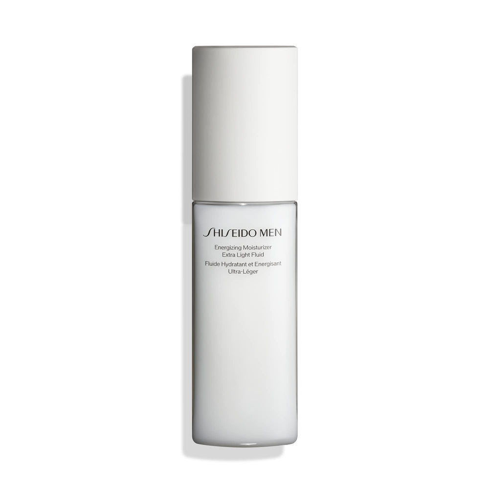 Shiseido men moisturizer front view shows sleek bottle and easy pump benefit hydration