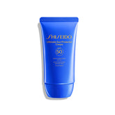 Shiseido front packaging showing SPF 50 protection and compact size