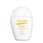 Shiseido bottle front packaging showing brand and SPF 42, for visible protection