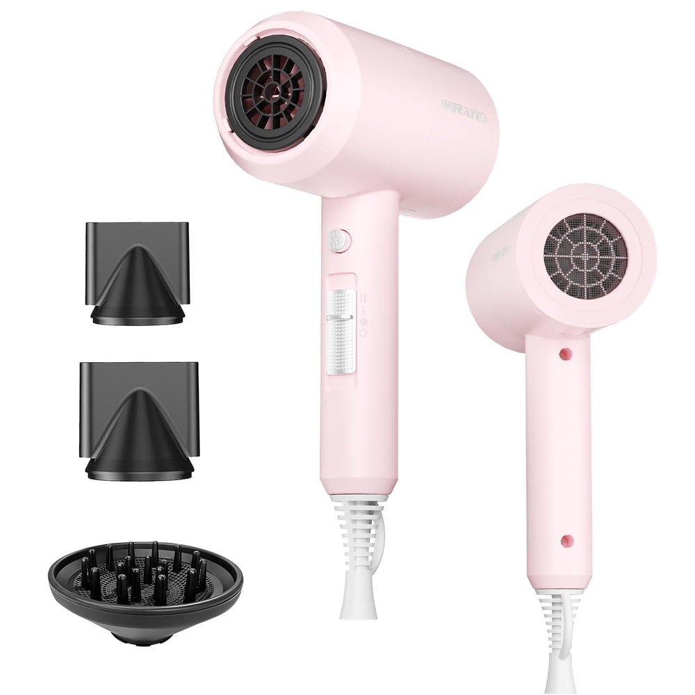 SHRATE hair dryer front view showing compact design and easy grip for travel convenience