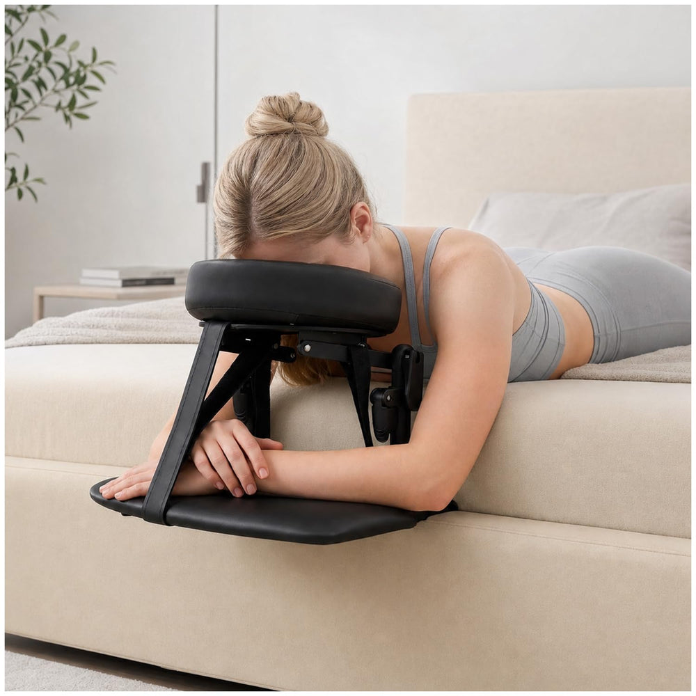 ShtNeeg front view headrest showing compact setup and easy conversion