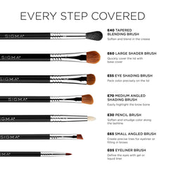 SIGMA BEAUTY eye brushes lined up for precise blending and crease work