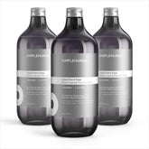 simplehuman front view of three lavender refill bottles showing packaging and eco benefit