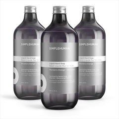 simplehuman front packaging showing three 30 fl oz refill bottles and citrus label benefit: long-lasting supply