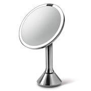 simplehuman front view stainless mirror on vanity showing clean reflection and clarity benefit
