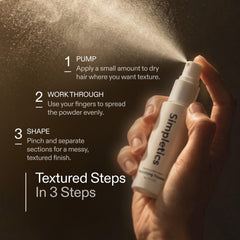 Close-up of Simpletics powder texture highlighting lightweight, oil-absorbing particles