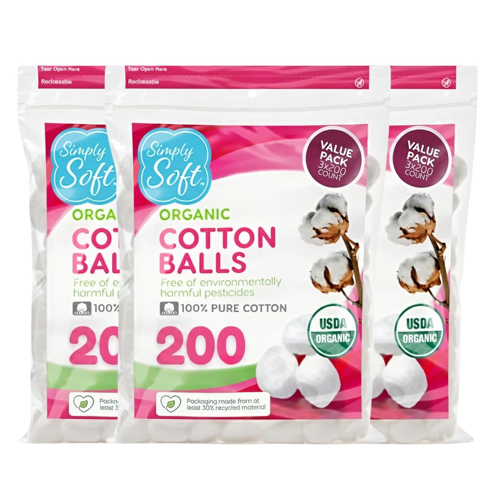 Simply Soft front packaging showing 600-count and organic certification benefit