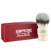 Simpson Shaving Brushes Trafalgar 2 front handle showing ergonomic faux ivory grip for control