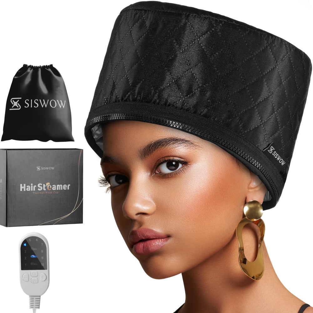 SISWOW front view of heat cap showing full head coverage and quick conditioning benefit