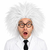 Skeleteen front view of white curly wig showing dramatic costume impact