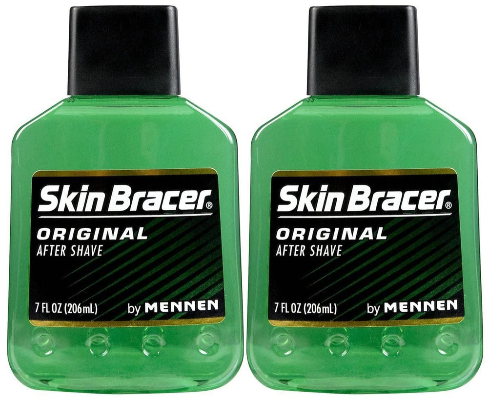 Skin Bracer by Mennen front packaging showing two 7 oz bottles and clear labeling for convenient grooming
