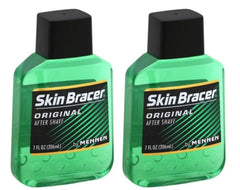 Skin Bracer front view showing two 7 fl oz bottles and clear labeling for quick identification and storage