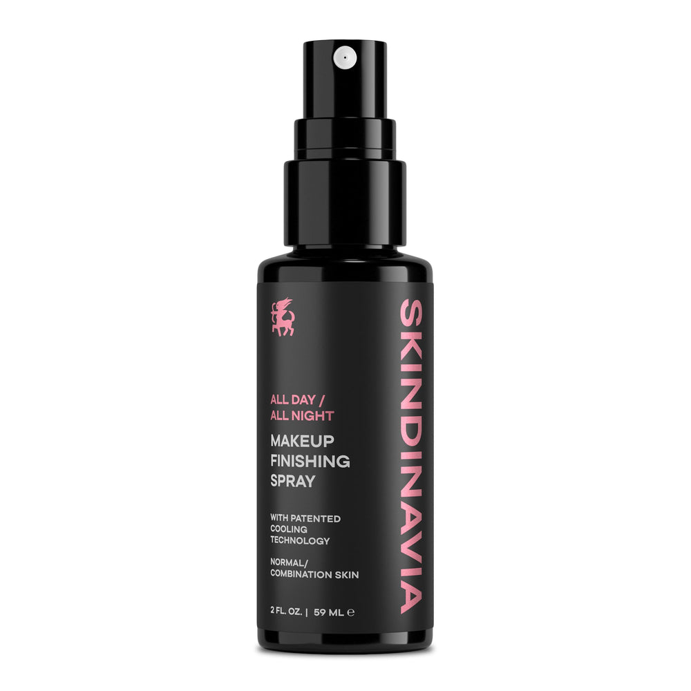 SKINDINAVIA front bottle showing compact 2 oz size and logo benefit: travel-ready protection