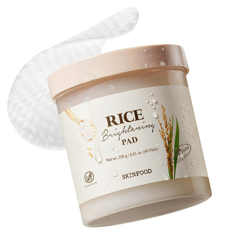 SKINFOOD rice pad front view showing jar and pads for instant hydration