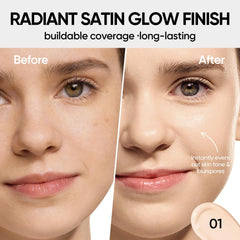SKINTIFIC cushion open top view revealing sponge and applicator benefit