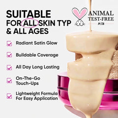 SKINTIFIC three swatches on arm showing Shade 04 Beige match and buildable coverage benefit