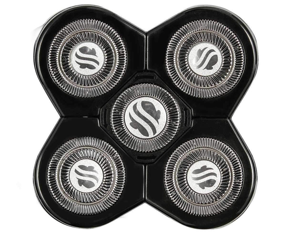 Skull Shaver Forte front packaging showing replacement head and features