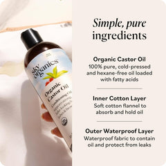 Sky Organics cotton pad soaked with oil illustrating absorbency and even topical coverage