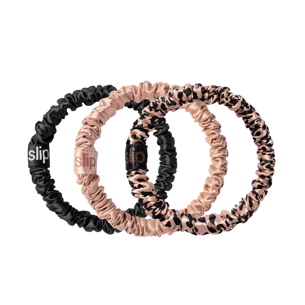 SLIP front view of Farrah skinny scrunchies set, shows colors and compact design benefit