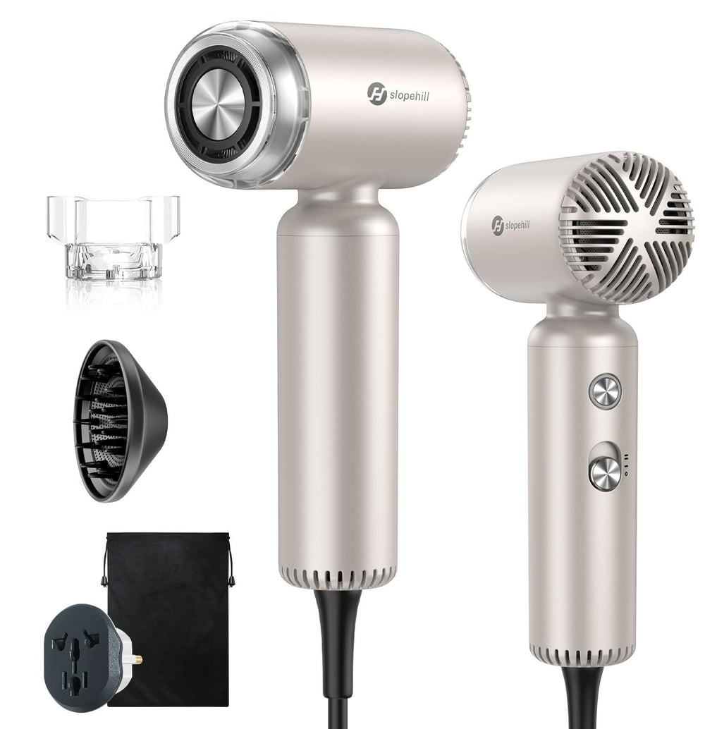 slopehill gold travel hair dryer front view showing compact design and portability