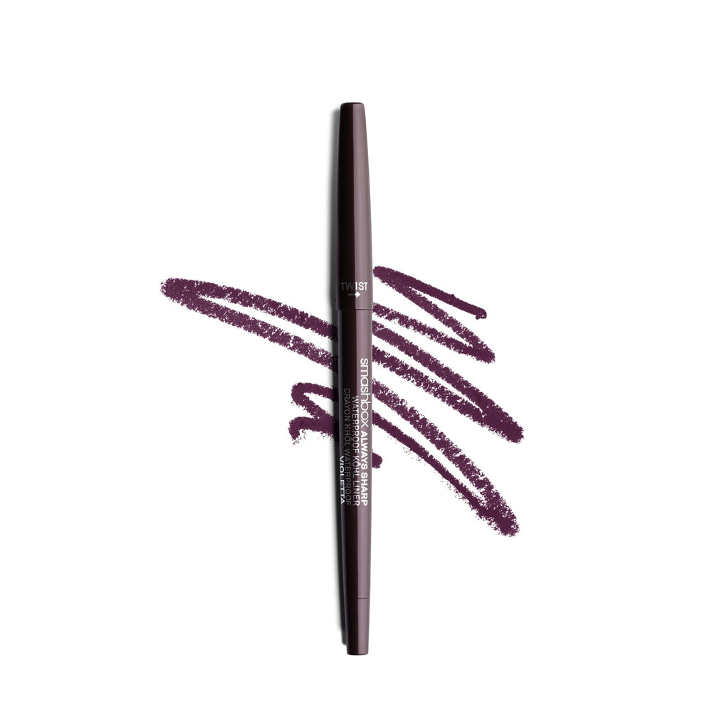Smashbox pencil front packaging showing Violetta shade and compact design benefit