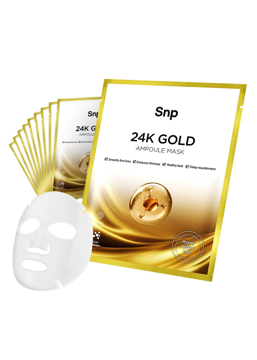 SNP front pack showing 24K gold and collagen for visible firming benefit