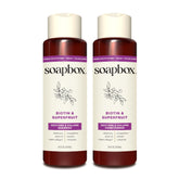 Soapbox front packaging showing shampoo and conditioner, promotes volume