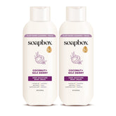 Soapbox coconut & goji berry front packaging showing twin pack and branding for convenience