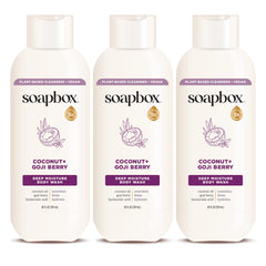 Soapbox Coconut & Goji Berry front packaging showing bottle and branding for gentle hydration