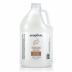 Soapbox gallon bottle front view showing brand and scent, professional refill solution
