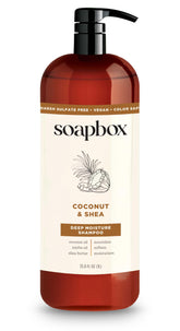 Soapbox bottle front packaging showing hydrating benefits