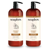 Soapbox front packaging showing coconut and shea for moisturizing