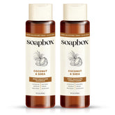Soapbox front packaging showing both 16oz shampoo and conditioner, hydrating benefit